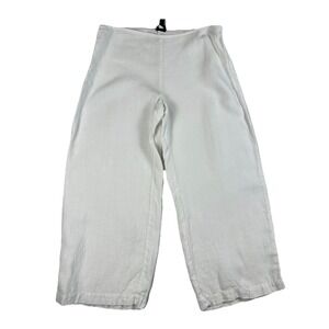 Eileen Fisher 100% Irish Linen Pants Womens Medium White Wide Leg Crop Side Zip